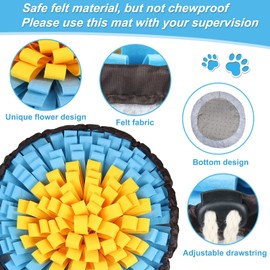 Vivifying Snuffle Mat for Dogs, Adjustable Sniff Mat for Slow Eating and Keep Busy, Interactive Enrichment Toys for Dogs for Mental Stimulation (Yellow&Blue)