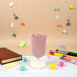 Pink Plastic Tulip Pen Holder Cute Pens Cup for Desk Pen Brush Organizer Office Stationery Supplies Home Decor Desk Supplies Holders and Dispensers, Pencil Holders