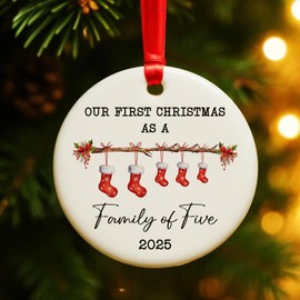 Babys First Christmas Ornament 2025 Girl Boys,Our First Christmas As A Family of Five Ornament Gifts for Christmas Tree