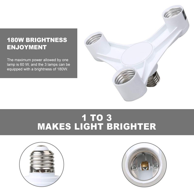 Toplimit E26 3 Port Light Socket Splitter 3 in 1