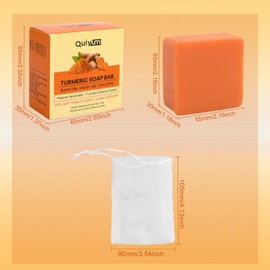 Kojisäure-Seife, Organic Turmeric Brightening Soap Bar, Kurkuma Seifenstück, Naturseife 100g Kurkuma-Seife mit Einem Schaumnetz für Gesicht und Körper Badeseife Reinigt und Hellt die Haut