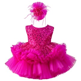 RUYUYIRU Sequin Baby Girls Pageant Dress Flower Girls Tutu Dress Princess Big Bow First Birthday Party Dresses Rose Red
