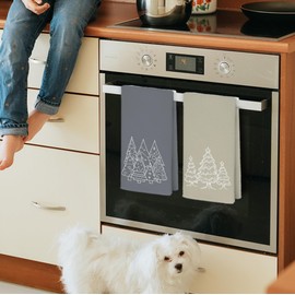 JINYO Boho Neutral Christmas Kitchen Towels, Modern Minimalist Christmas Tree Decorative Hand Towels for Bathroom Kitchen, Rustic Neutral Pine Tree Decorative Dish Tea Towels, 16x24 Inch Set of 4