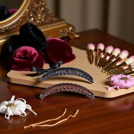 2Pcs Banana Hair Clips for Thick Curly Hair - Black and Brown Tortoise Clips, Vintage Clincher Combs for Women, Girls - Non-Slip Fish Grip Slides, 80s Retro Hair Accessories