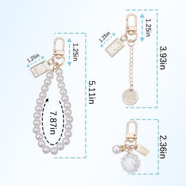 Pearl Keychain Accessories for Women Cute Wristlet Keychain for Women Pearl Bag Charms for Handbags Lanyard Beaded Keychain Keychain for Girls Shell Backpack Keychain Charms for Women 3pcs