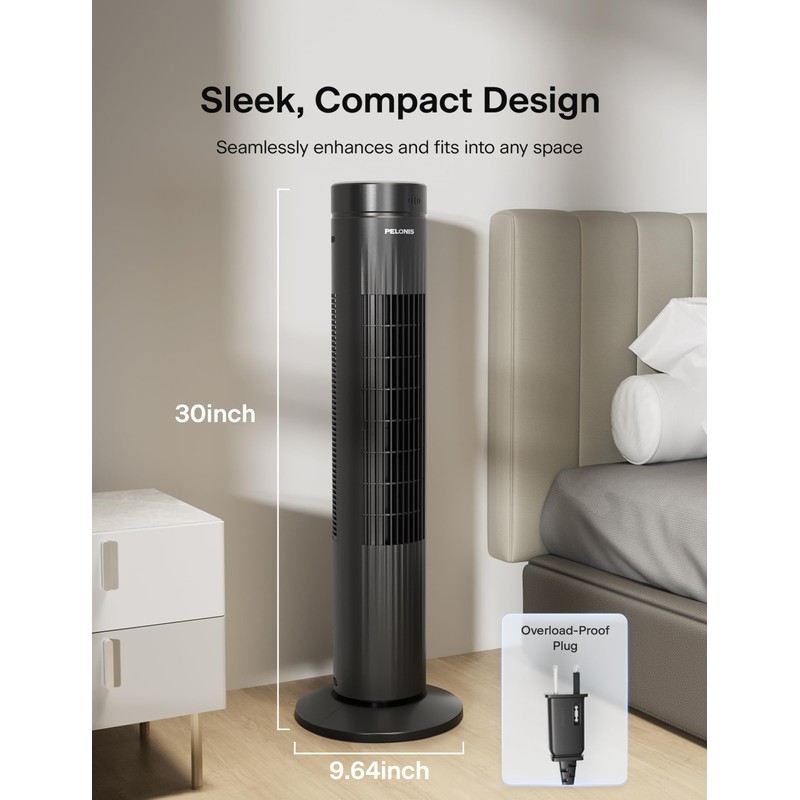 Pelonis 30-Inch Oscillating Tower Fan for Bedroom – 3 Speed,