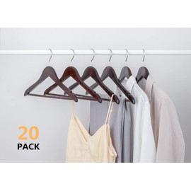 Amber Home 15" Walnut Wooden Clothes Hangers for Woman 20 Pack, Teenager Clothing Hangers for Shirt Jacket, Solid Wood Dress Coat Hangers with Non Slip Pants Bar (Walnut, 20)