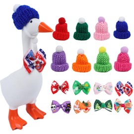 8 Set Holiday Desk Goose Outfits 7 Inch Mini Knitting Hats & Bow Tie, Summer 4th of July All Seasons Magnetic Desk Goose Clothes Costume, Mini Porch Goose Headwear Funny Desk Goose Accessory