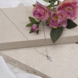 Tuscany Silver Sterling Silver Rhodium Plated Initial 'T' with Cubic Zirconia on Curb Chain of 46cm/18''