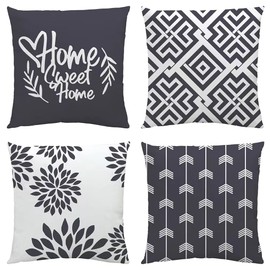 NIULAA Black Grey Cushion Covers 45 x 45 Set of 4 Velvet Cushion Cover 18x18 Modern Square Geometric Cushions Quotes Home Decor Pillow Cases for Sofa Bed Garden