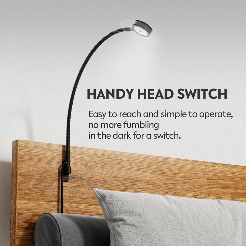 acegoo Minimalist Bedside LED Reading Light, Wall/Wooden Headboard Mounted Flexible