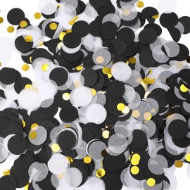 TecUnite Round Tissue Paper Table Confetti Dots for Wedding Birthday Party Decoration, 1.76 oz(Black White Gold Confetti,2.5 cm)