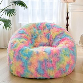 XeGe Giant Fluffy Bean Bag Chair Cover (Without Filling), Ultra Soft Faux Fur Stuffed Animal Storage Bean Bag for Plush Toys Shaggy XL Large Bean Bag for Adults Kids Teens