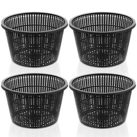 Roshtia 4 Pcs 8.35 Inch Hydroponic Baskets Aquatic Black Plastic Garden Mesh Net Pot Hydroponic Pots Slotted Pond Basket Aquarium Plant Pots for Lily Hydroponic Nursery Grow Planting Supplies