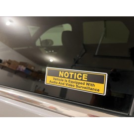 3pcs Notice Vehicle is Equipped with Audio and Video Surveillance Yellow Stickers For Car, Truck Vinyl Water-resistant Stickers Size 5x1.5in