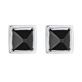 Kuzzoi 0312530921 Men's Stud Earrings Square (7 mm) with Black Onyx Stone Made of 925 Sterling Silver High-Quality Stud Earrings for Men, Silver, Onyx