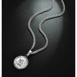 ORAZIO Saint Christopher Necklace 3.5mm Stainless Steel Penant Necklace Curb Link Chain for Men Women 22 Inches