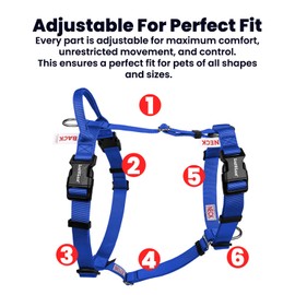 LufeLux Non Restrictive Large Dog Harness, Easy Walk Freedom No Pull Harness, Keep Balance, Lightweight, Neck Buckle,Back and Front Lesh Clips, Sewn-in Instructions Labels for Easy Use, Blue