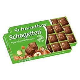 Schogetten Alpine Milk Chocolate with Hazelnuts Bar Candy Original German Chocolate 100g/3.52oz (Pack of 2)