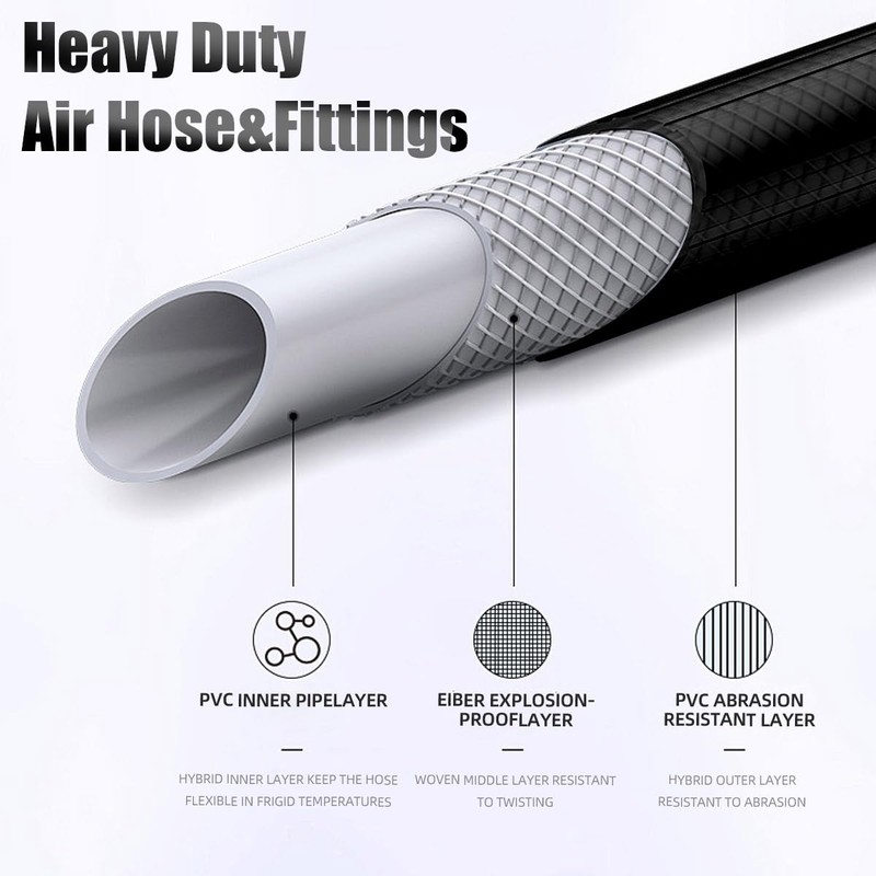 SANFU Hybrid Air Hose 3/8”ID x 50FT, 300PSI Durable, Lightweight,