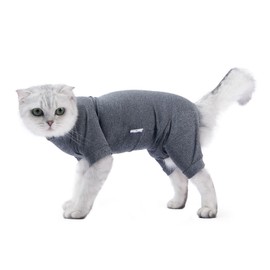 Cat Recovery Suit 4 Legged Prevents Hair Loss Highly Elastic Comfortable Skin Friendly Soft Kitten Surgical Recovery Suit Flower Grey L