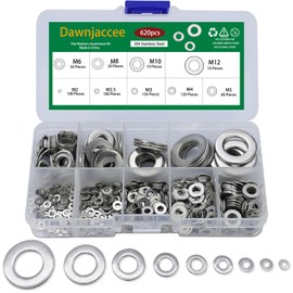 620Pcs Flat Washer M2 M2.5 M3 M4 M5 M6 M8 M10 M12 304 Stainless Steel Washers Hardware Assortment Kit
