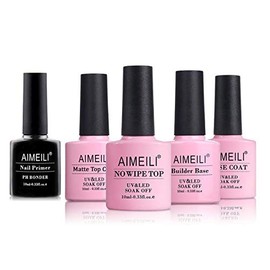 AIMEILI Gel Nail Polish Base Coat, Nail Primer, Builder Base, No Wipe Top Set and Matte Top Coat Set