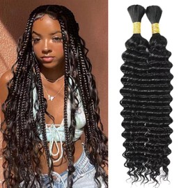 Human Braiding Hair Deep Wave Human Braiding Hair for Boho Braids Bulk Human Hair for Braiding Wet and Wavy 100g 2 Bundles No Weft Micro Braiding Hair Human Hair Extensions 24 Inch