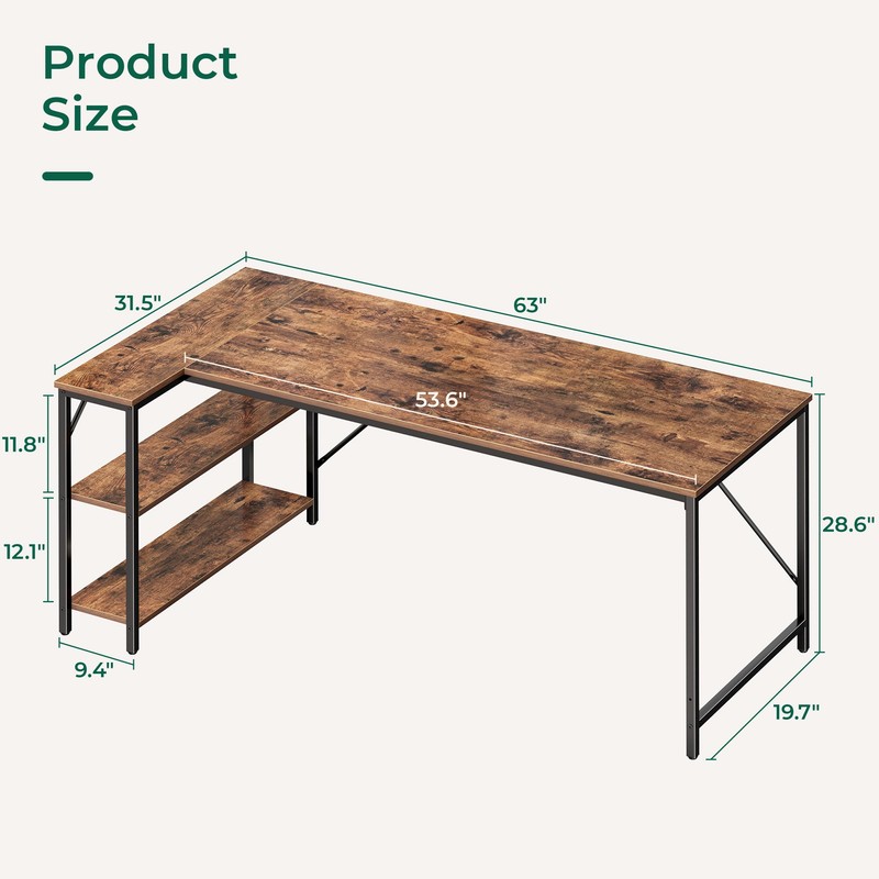 Huuger L Shaped Desk, 63 Inches Computer Desk with Reversible