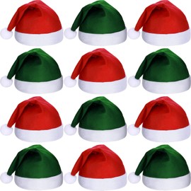 SATINIOR 12 Pieces Santa Hats Christmas Non Woven Fabric Hat for Holidays Xmas Party Supplies (Dark Green and Red)