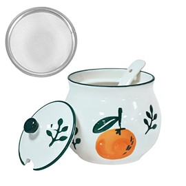 Koythin Ceramic Bacon Grease Container with Strainer, 23 oz Suitable for Storing Frying Oil and Cooking Grease (Tangerine)