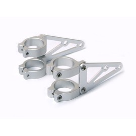 Alchemy Parts Motorcycle Brushed Headlight Brackets with Fork Clamps to fit 46-47mm Diameter Forks in Silver (2 PCS) for Custom Café Racer Street Bike