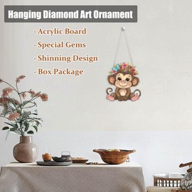 Eiflow DIY Hanging Diamonds Painting Pendant Kit Monkey, 5D Special Gem Art Painting Kit Ornament, Acrylic Diamond Art Board Kit Animal, Double Sided