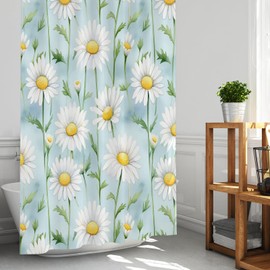 TSLOVER Flower Shower Curtain,White Botanical Shower Curtain,Pretty Plant Shower Curtain,Bluey Shower Curtain Floral,Floral Shower Curtains for Bathroom,Bath Curtain,72x72 Inches