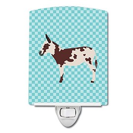 Caroline's Treasures BB8025CNL American Spotted Donkey Blue Check Ceramic Night Light Compact, UL-Certified, Ideal for Bedroom, Bathroom, Nursery, Hallway, Kitchen, 6x4x3, Multicolor