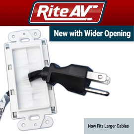 RiteAV - Single Gang Wall Plate with Brush Bristles - White [Now Fits Larger Cables]