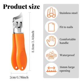 Wide Jaw Opening Anti-Splash Slanted Nail Clipper, Heavy Duty Nail Clippers for Thick Nails, Curved Toenail Clippers for Thick Toenails, Slanted Nail Clippers for Men Women Elderly (Orange Color)