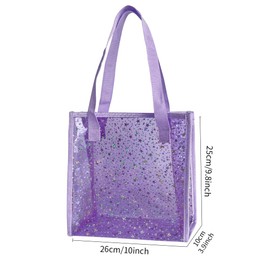 TotePrint Star Design PVC Tote Bag Waterproof Shopping Bag with Zip Transparent Beach Bag Unisex Medium Size 26 x 25 x 10 cm, Purple, M