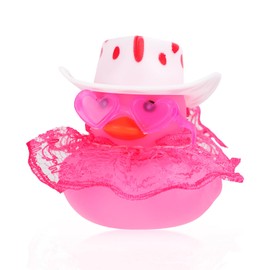 PEUTIER Rubber Duck, Little Car Rubber Duck Funny Car Ornaments Duck Car Duck Accessories with Top Hat Sunglasses Skirt for Car Dashboard Office Desk Decoration (Pink)