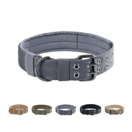 EXCELLENT ELITE SPANKER Military Dog Collar Nylon Adjustable Tactical Dog Collar Heavy Duty Collar with Metal D Ring for Medium Large Dogs(Grey-M)