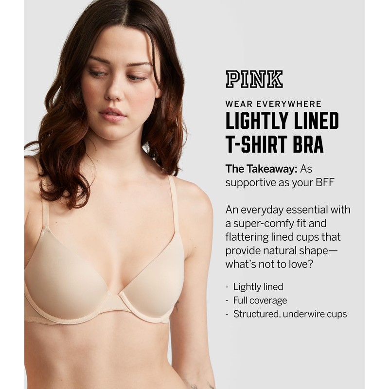 Victoria's Secret Pink Wear Everywhere T-Shirt Lightly Lined Bra, Smooth,
