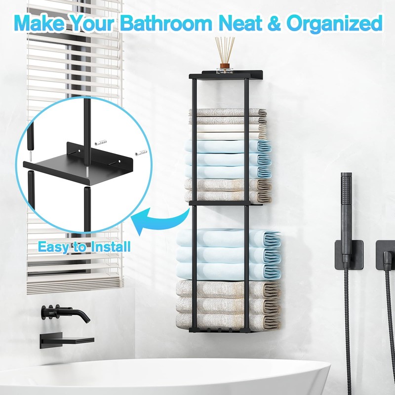 Liuoud Towel Rack for Bathroom, Wall Mounted Vertical Rolled Towel