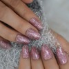 Light Pink Oval Nail Art Tips Mix Glitter Short Ladies