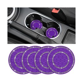 Sandfren Bling Car Cup Holder Coaster, 4PCS Silicone Crystal Rhinestone Anti Slip Vehicle Drink Mat, Soft Automotive Interior Water Bottle Pad Accessories, Universal for SUV Truck (Purple/White)