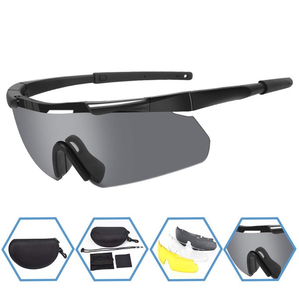 Xaegistac Tactical Eyewear 3 Interchangeable Lenses Outdoor Unisex Shooting Glasses (Black Frame)
