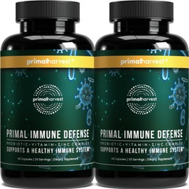 Primal Harvest Primal Immune Defense 10 in 1 Immune Support Supplement 60 Capsules Immune Vitamins, with 7 Billion CFU Pre and Probiotics, Zinc, VIT C, B6, D3, K2 - Immune Boosters for Adults