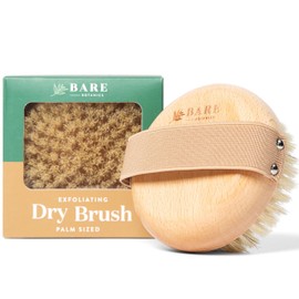 Bare Botanics Dry Body Brush for Lymphatic Drainage - Improve Circulation w/Gentle Exfoliation for Soft Skin - Ergonomically Designed w/Elastic Strap - Soft but Firm Natural Boar Bristles