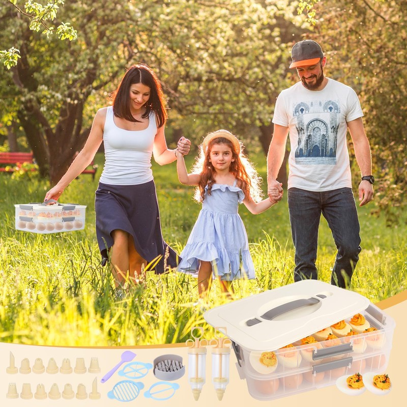 2-Layer Deviled Egg Containers With Lid,36pcs Deviled Egg Tray Carrier