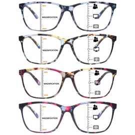 COJWIS Multifocus Progressive Reading Glasses for Women/Men - 4 Pack Bifocal Computer/Book Readers Blue Light Blocking With Spring Hinge(4 Mix,4.0x)