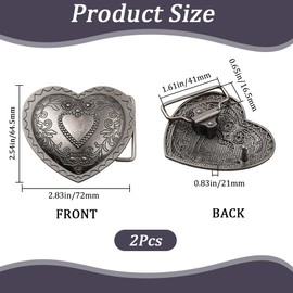 GORGECRAFT Belt Buckle with Heart Motif Retro Rose Flower Western Vintage Metal Bohemian Style Belt Clasp Accessories Suitable for 39 mm Belt Strap for Cowgirl Antique Silver